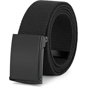 Mens Canvas Web Belt Adjustable Military Style Flip Top Buckle Black Cut Fit